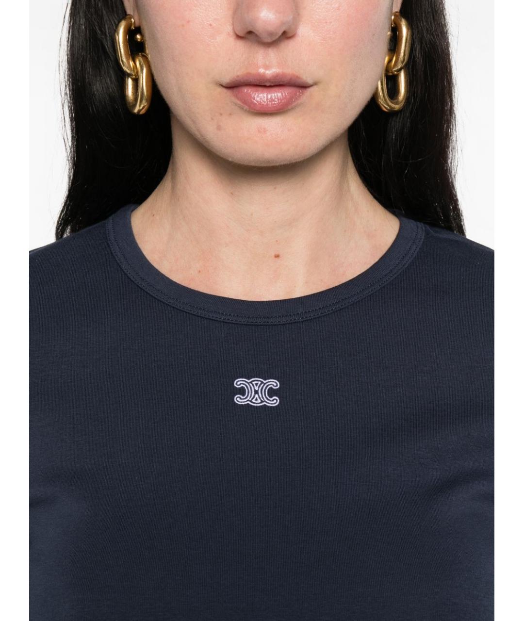 CELINE Синяя хлопковая футболка, фото 5