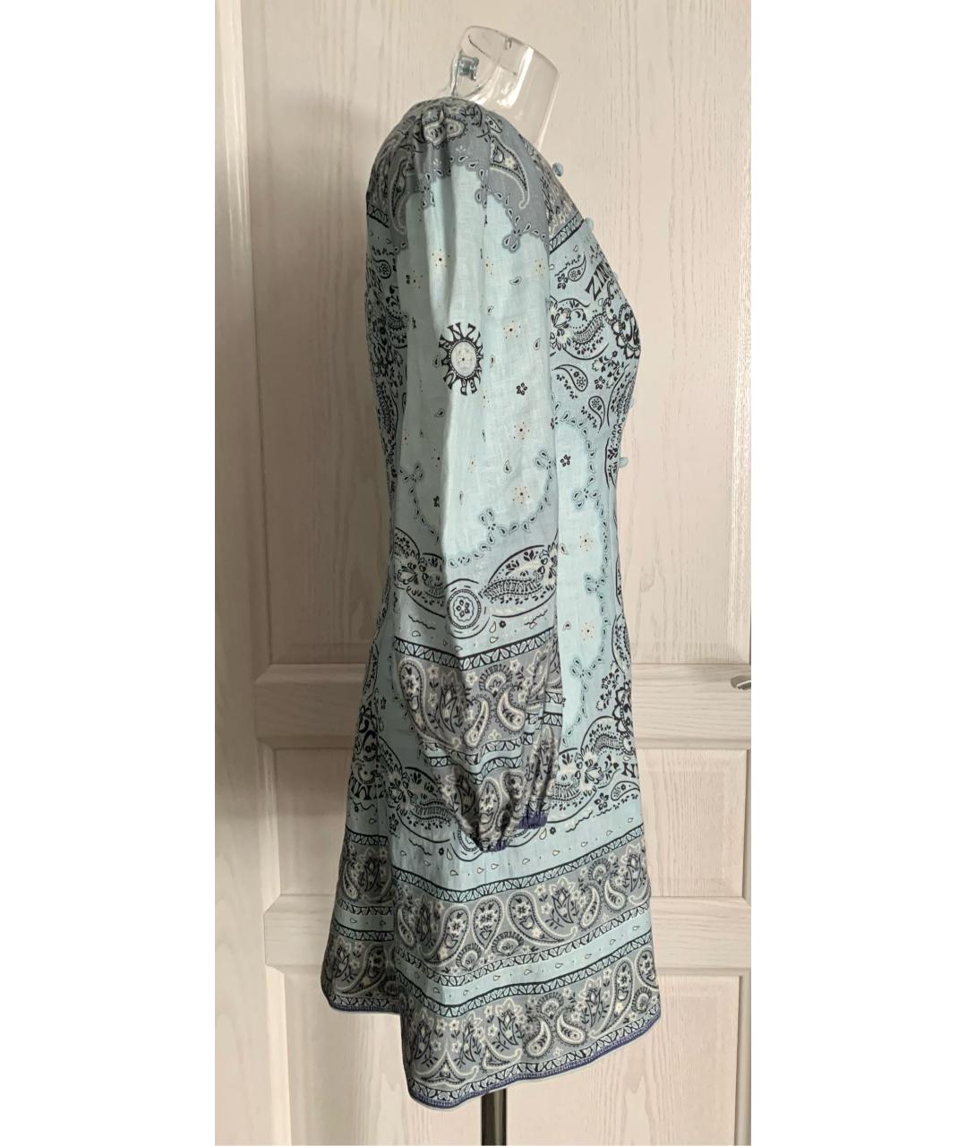 ZIMMERMANN Голубое льняное повседневное платье, фото 4