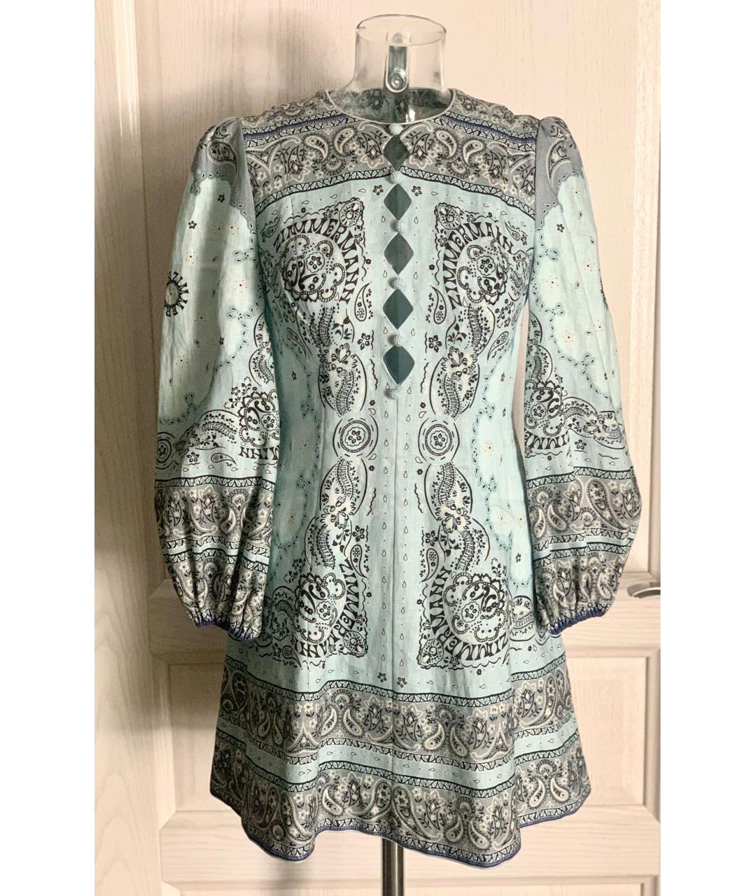 ZIMMERMANN Голубое льняное повседневное платье, фото 7