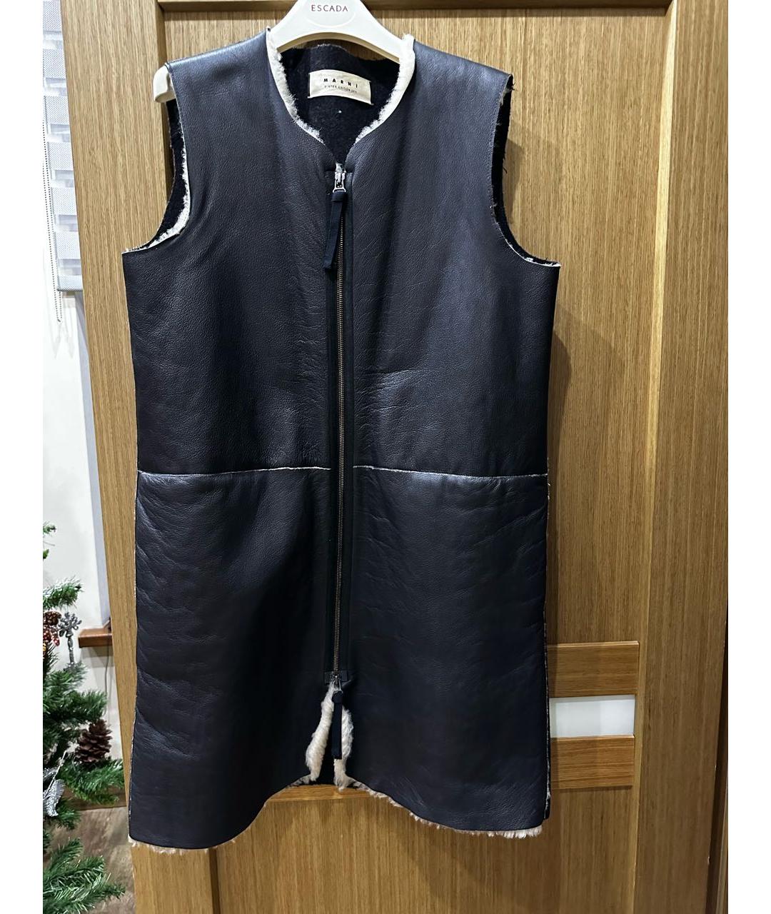 MARNI Черный кожаный жилет, фото 7