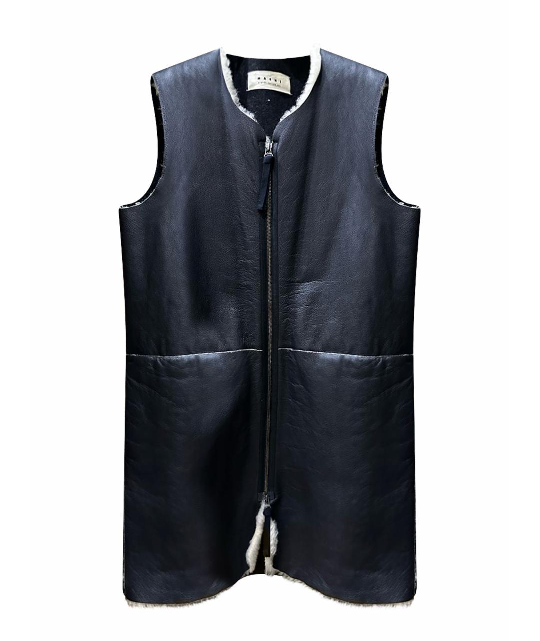 MARNI Черный кожаный жилет, фото 1