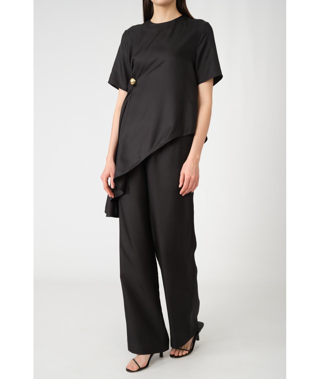 LOULOU STUDIO Черные шелковые прямые брюки, фото 6