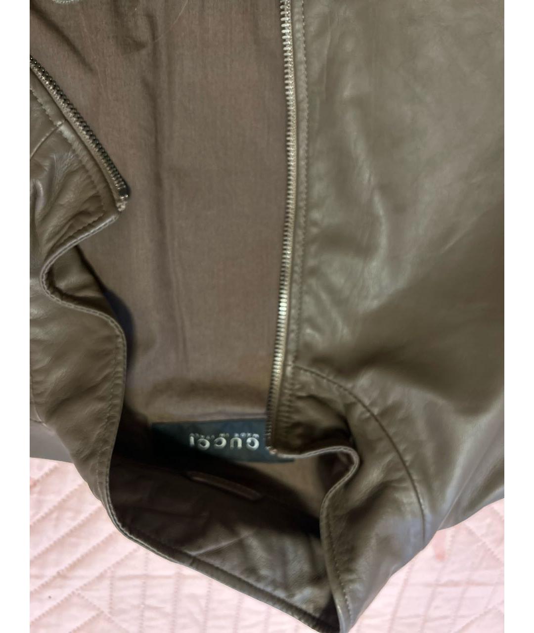 GUCCI Хаки кожаная куртка, фото 3