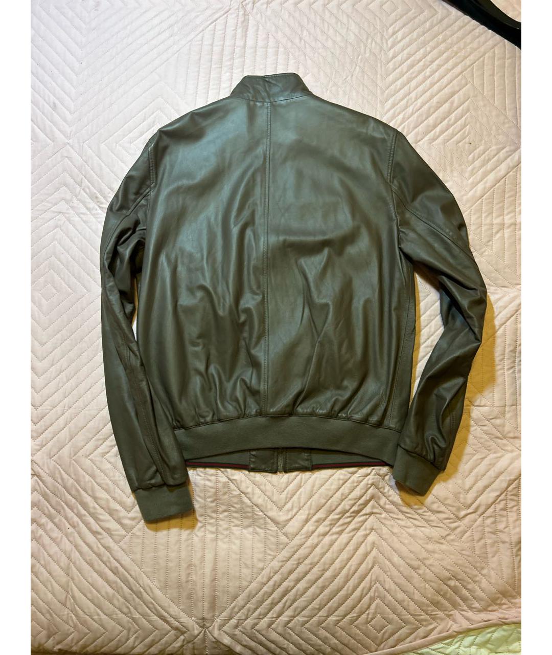 GUCCI Хаки кожаная куртка, фото 2