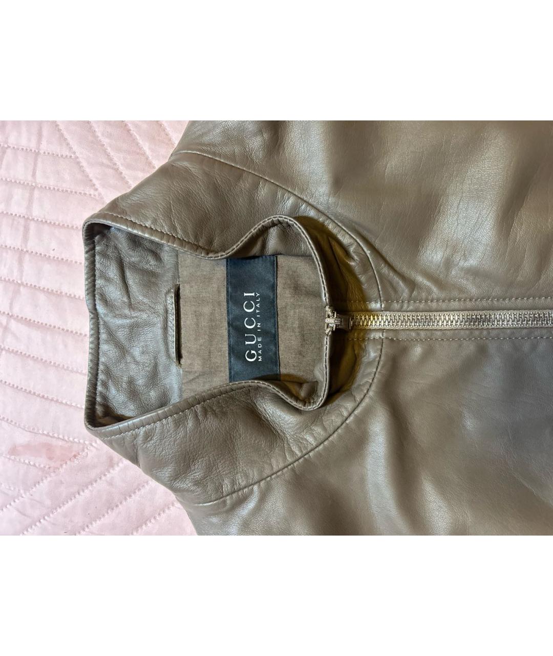 GUCCI Хаки кожаная куртка, фото 6