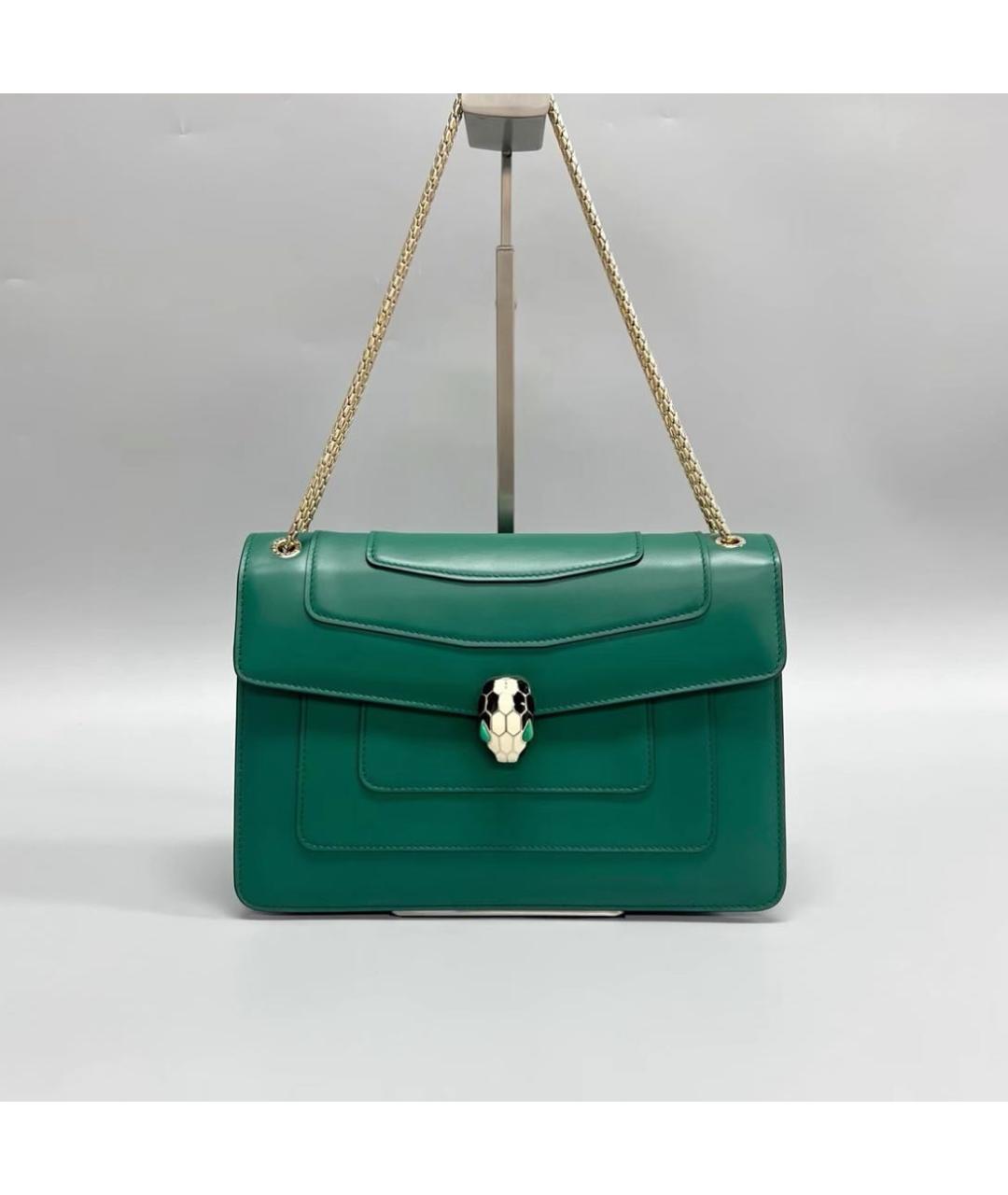 BVLGARI Зеленая кожаная сумка с короткими ручками, фото 5