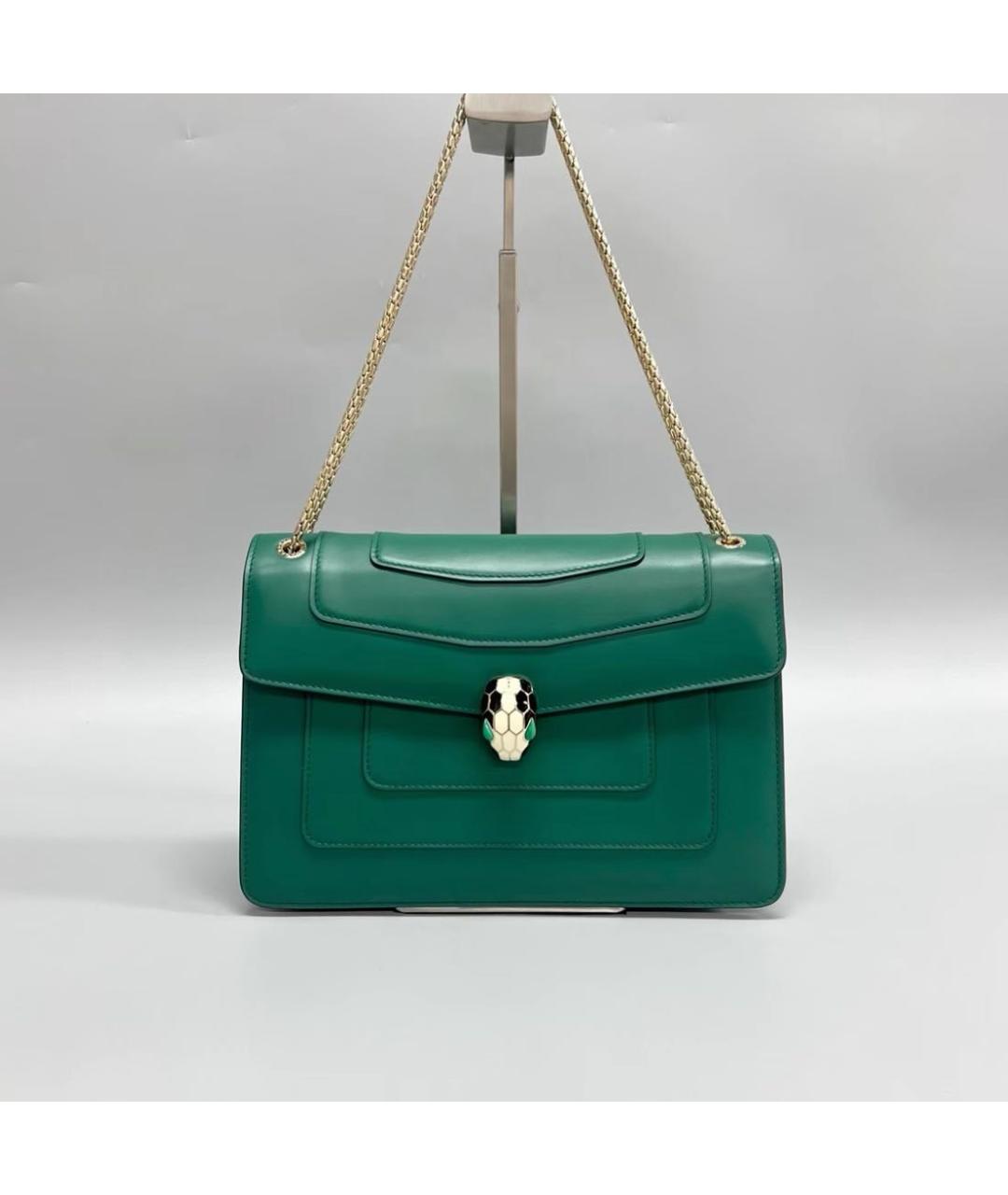 BVLGARI Зеленая кожаная сумка с короткими ручками, фото 7