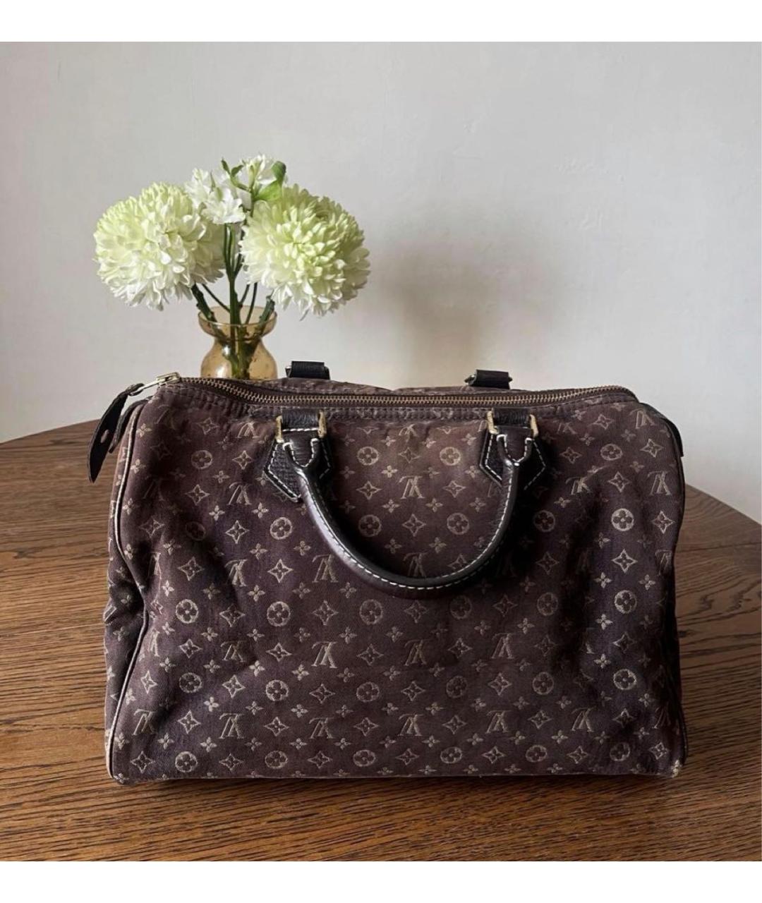 LOUIS VUITTON Коричневая тканевая сумка с короткими ручками, фото 3