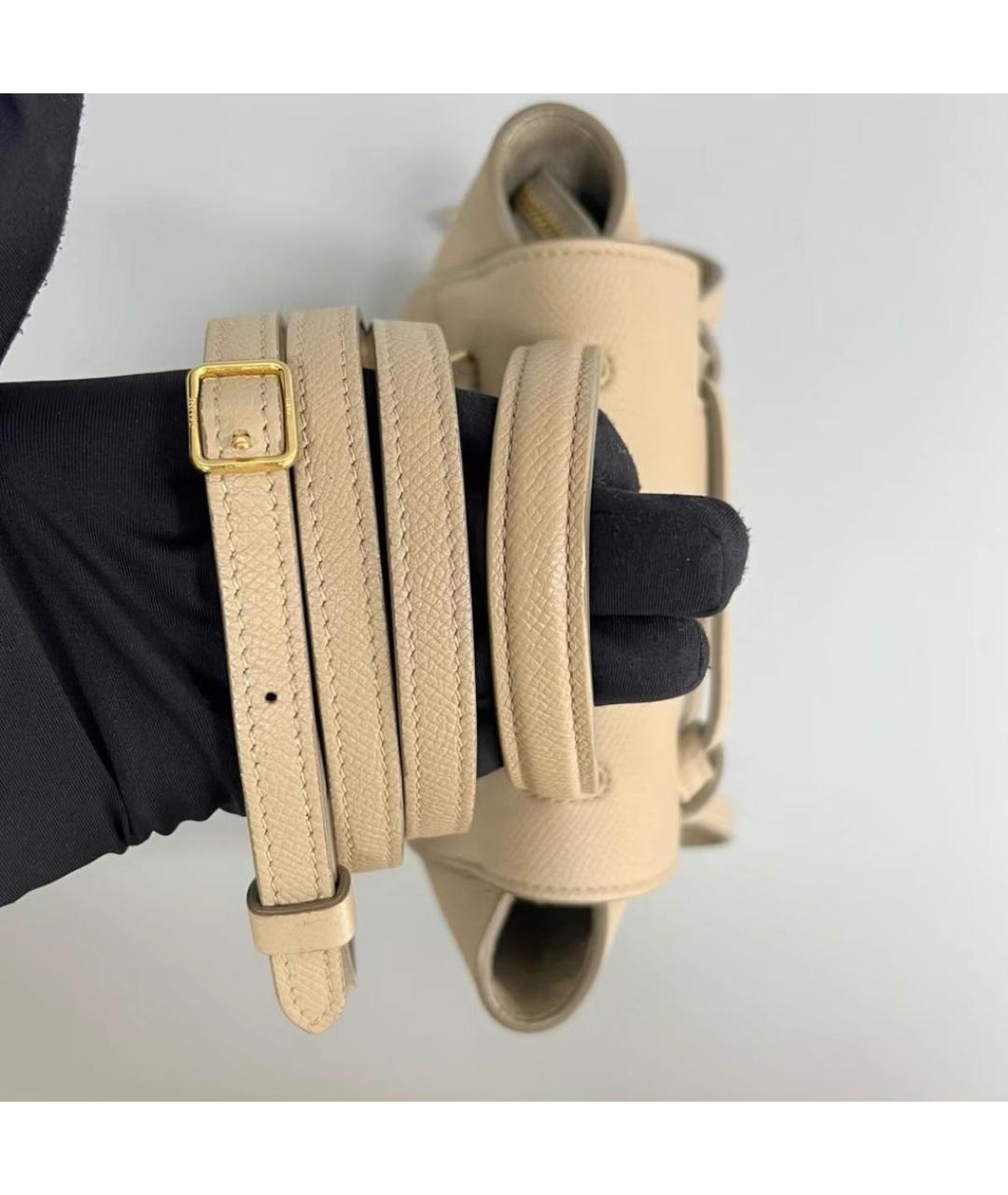 CELINE Бежевая кожаная сумка с короткими ручками, фото 8