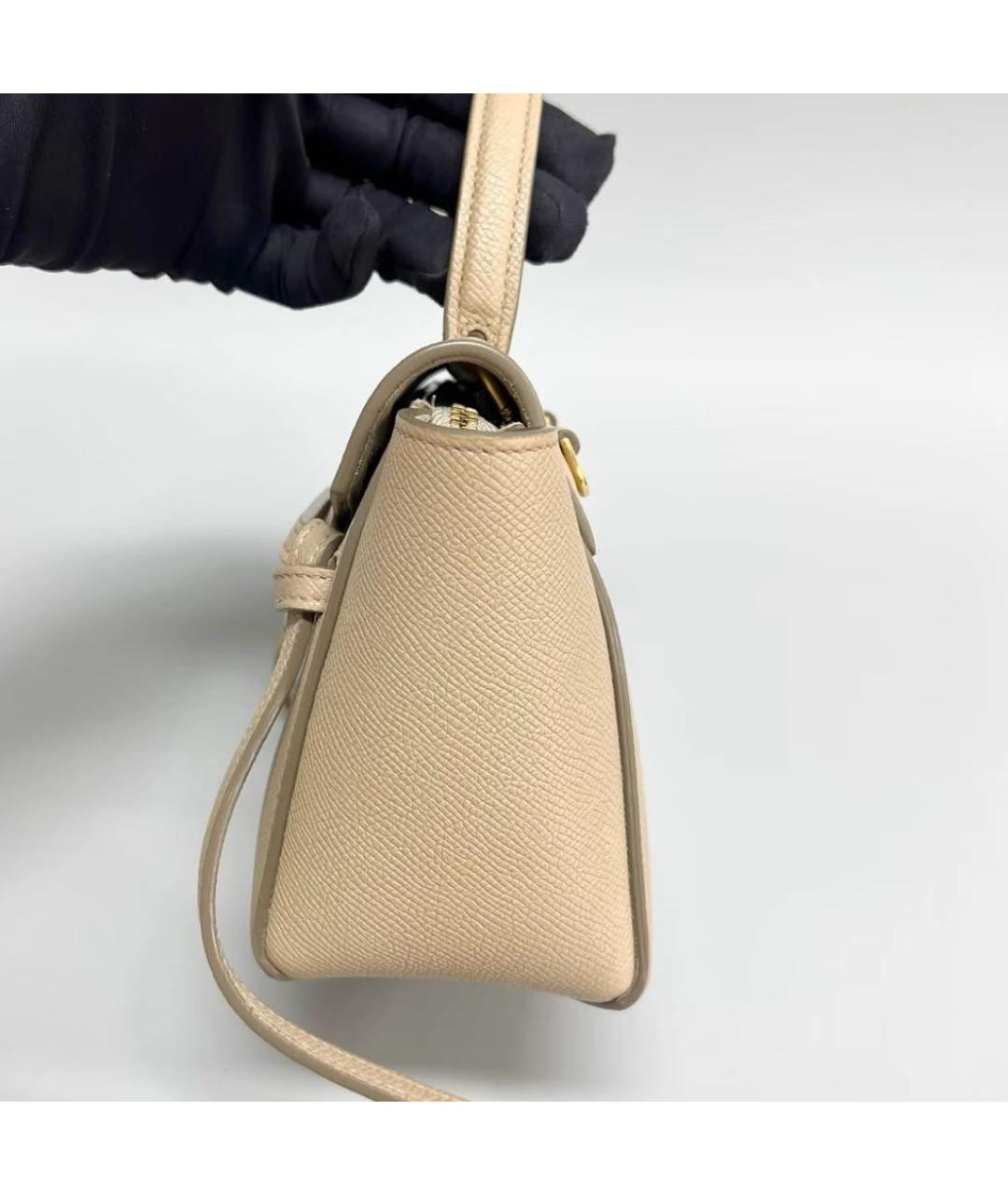 CELINE Бежевая кожаная сумка с короткими ручками, фото 6