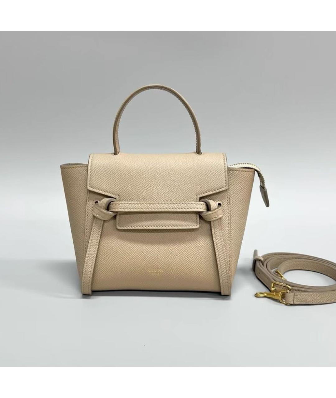 CELINE Бежевая кожаная сумка с короткими ручками, фото 2