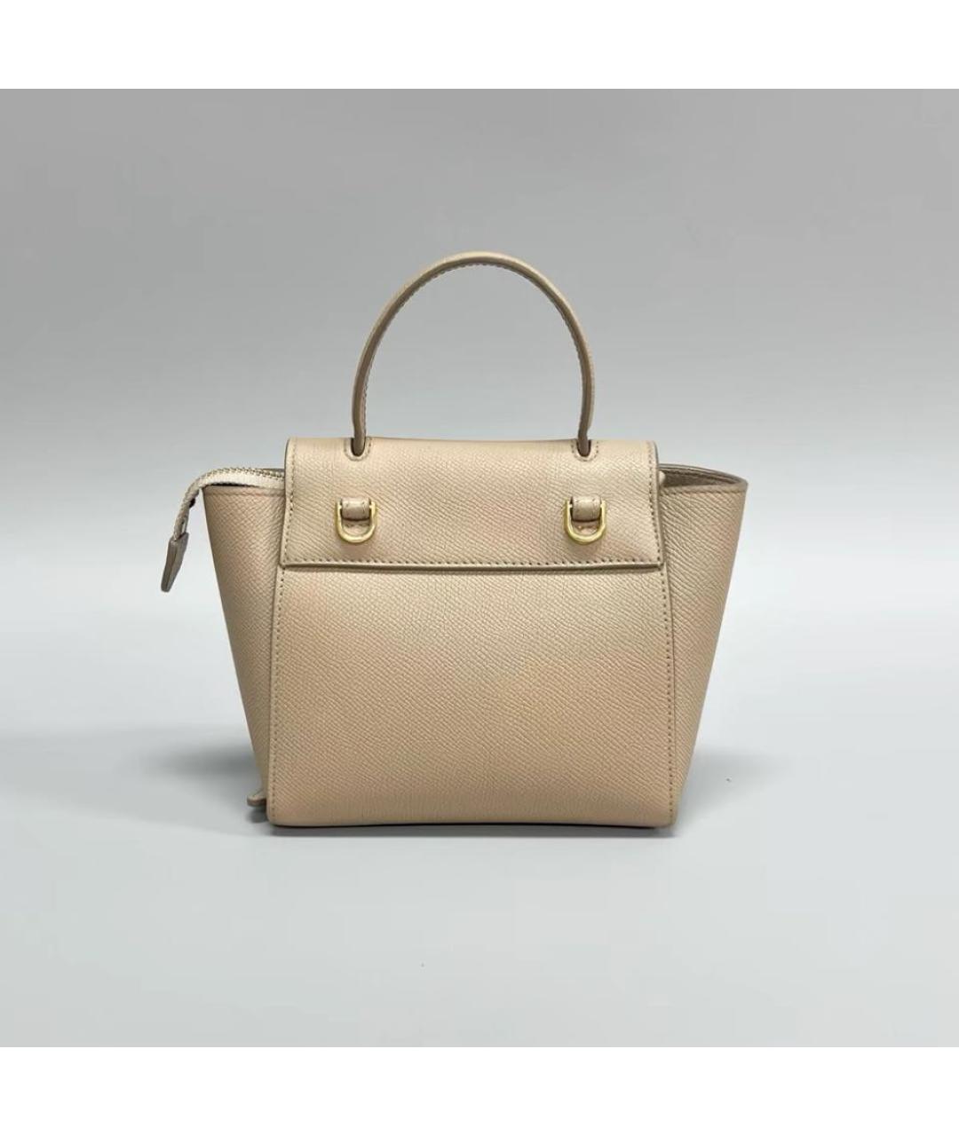 CELINE Бежевая кожаная сумка с короткими ручками, фото 3