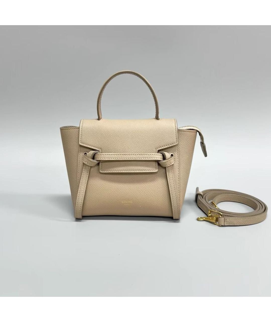 CELINE Бежевая кожаная сумка с короткими ручками, фото 9