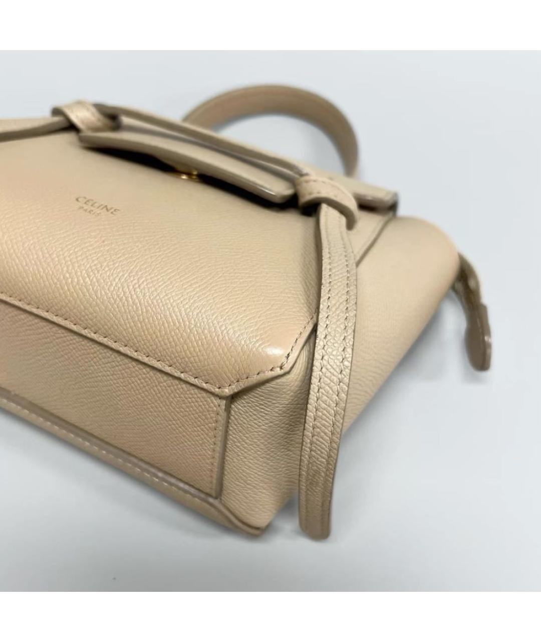 CELINE Бежевая кожаная сумка с короткими ручками, фото 5