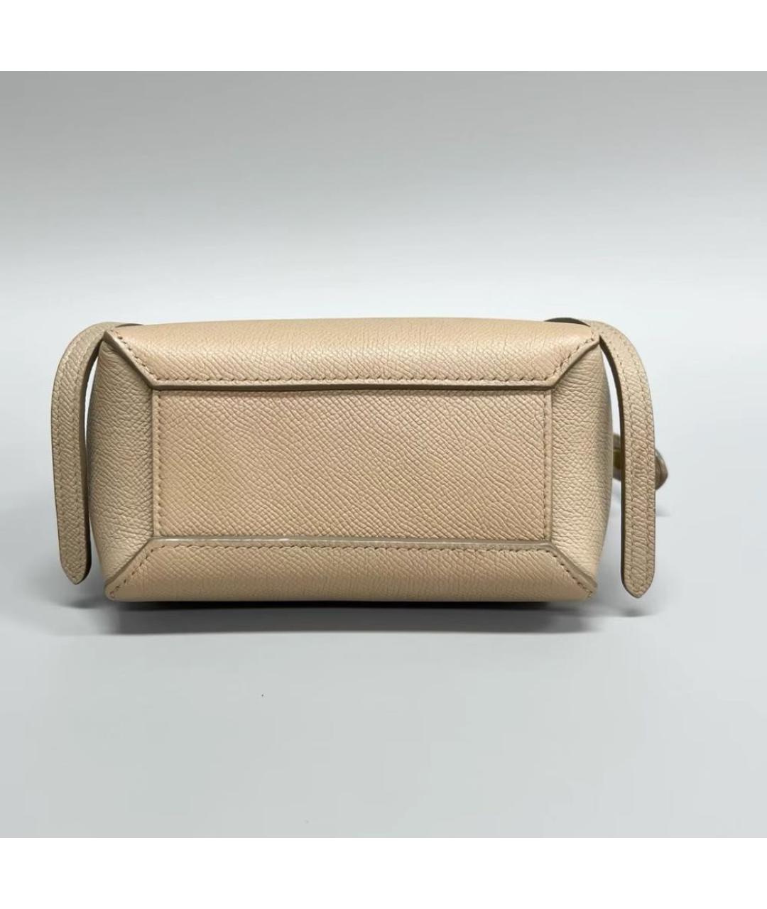 CELINE Бежевая кожаная сумка с короткими ручками, фото 4