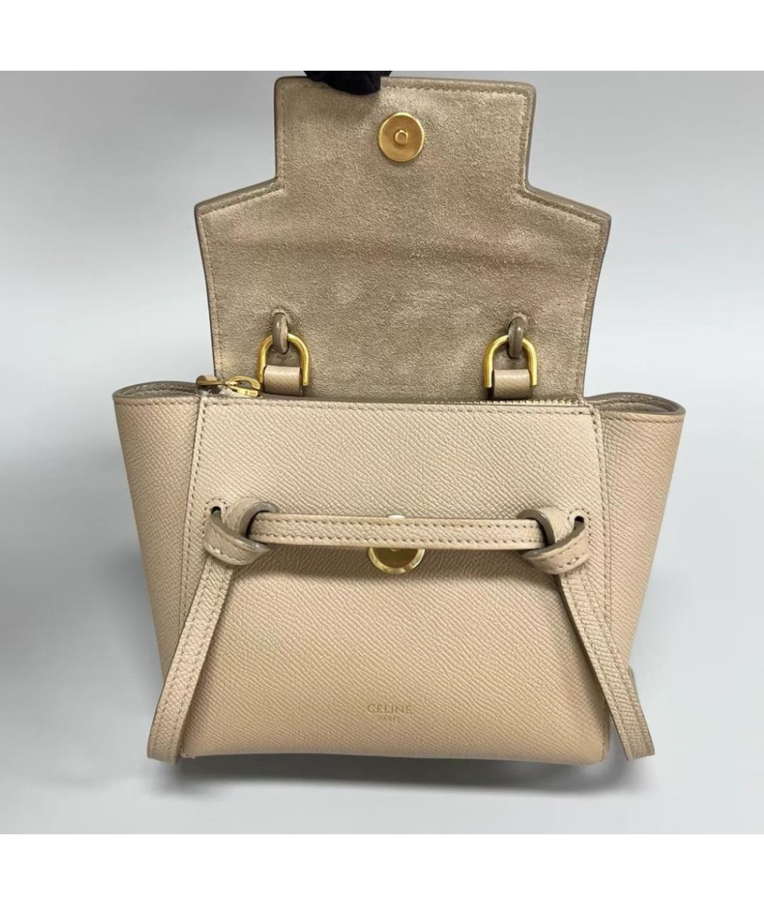 CELINE Бежевая кожаная сумка с короткими ручками, фото 7