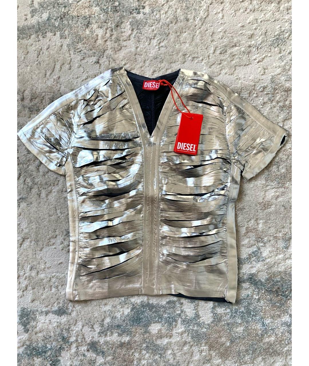 DIESEL Серебряная ацетатная футболка, фото 4