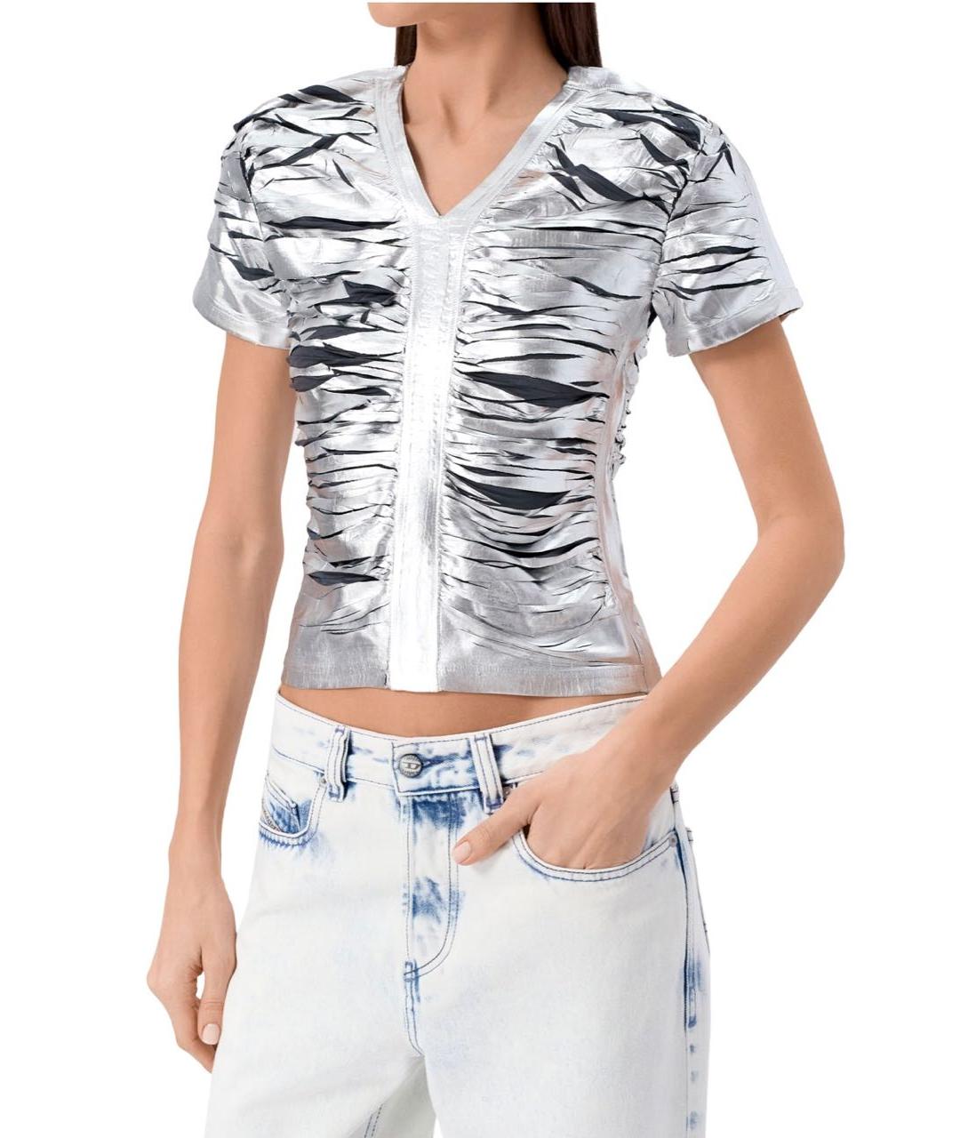 DIESEL Серебряная ацетатная футболка, фото 2