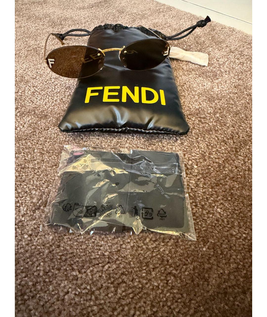 FENDI Золотые металлические солнцезащитные очки, фото 2