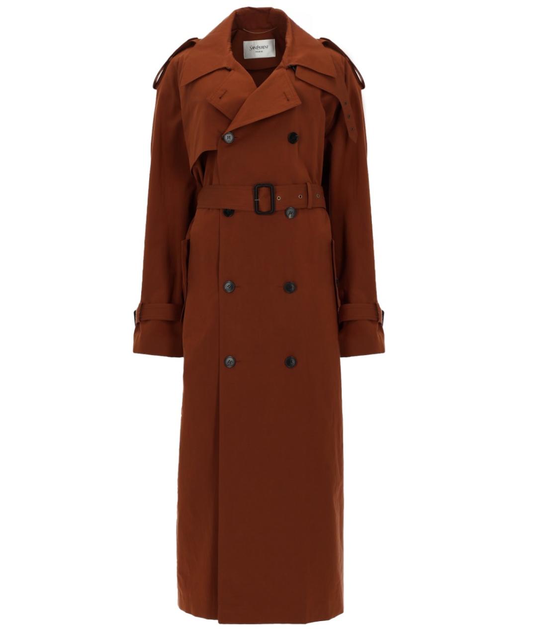 SAINT LAURENT Коричневый хлопковый тренч/плащ, фото 1