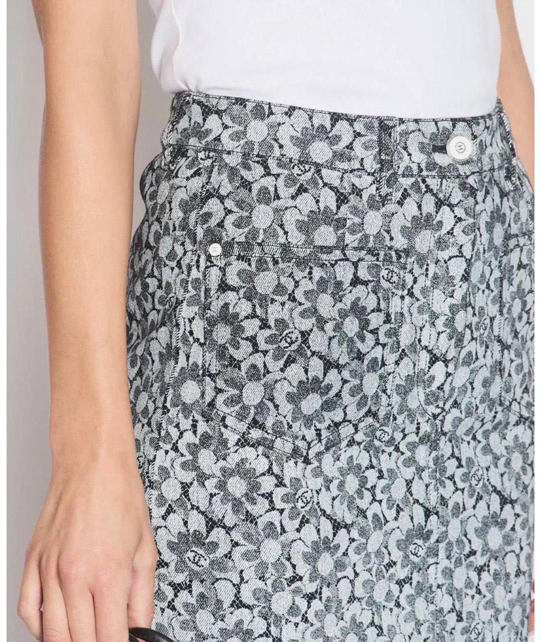 CHANEL Серая деним юбка мини, фото 2