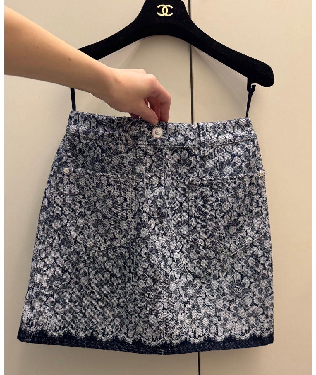 CHANEL Серая деним юбка мини, фото 5