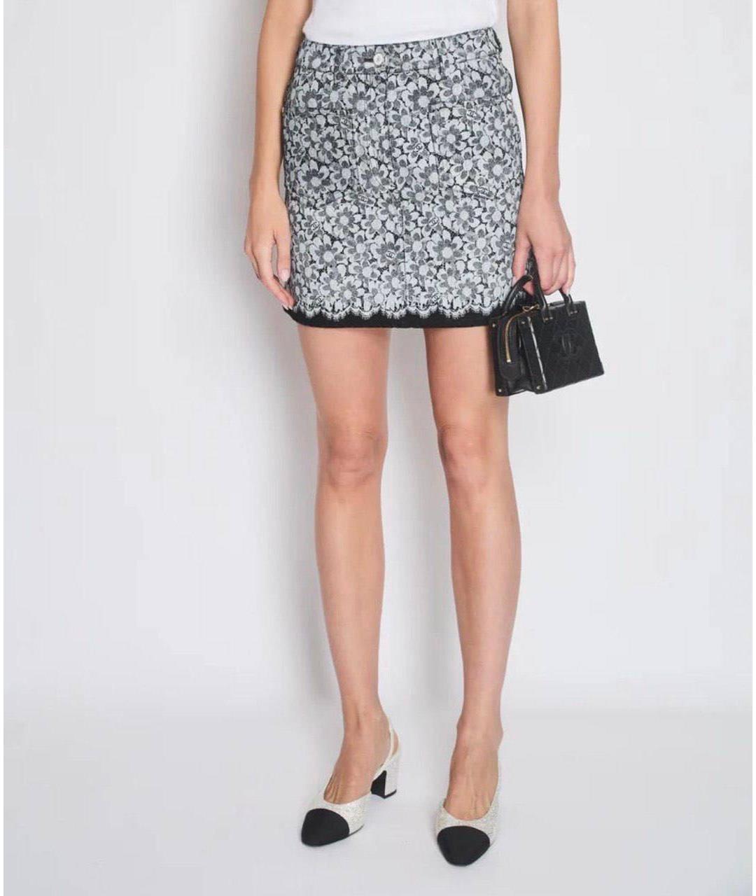 CHANEL Серая деним юбка мини, фото 3