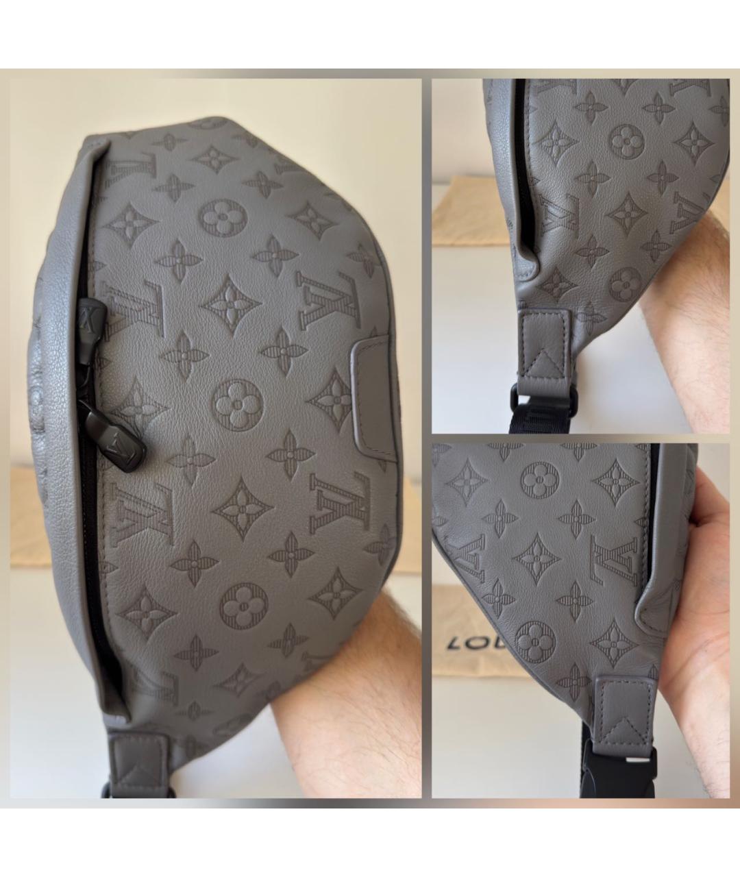 LOUIS VUITTON Серая кожаная поясная сумка, фото 5