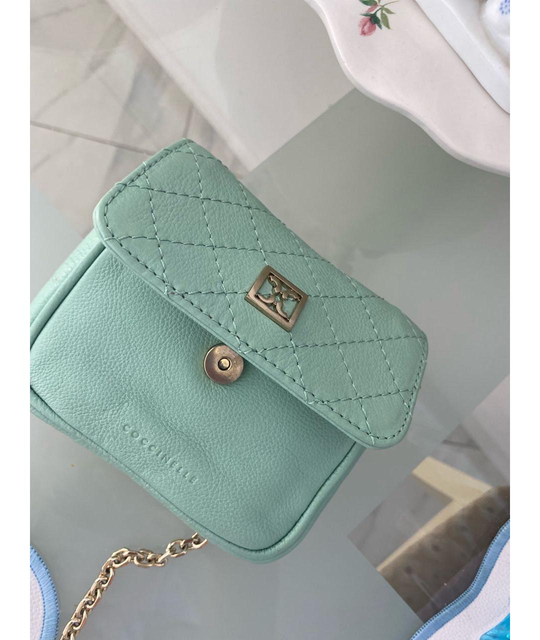 COCCINELLE Бирюзовая кожаная сумка через плечо, фото 5
