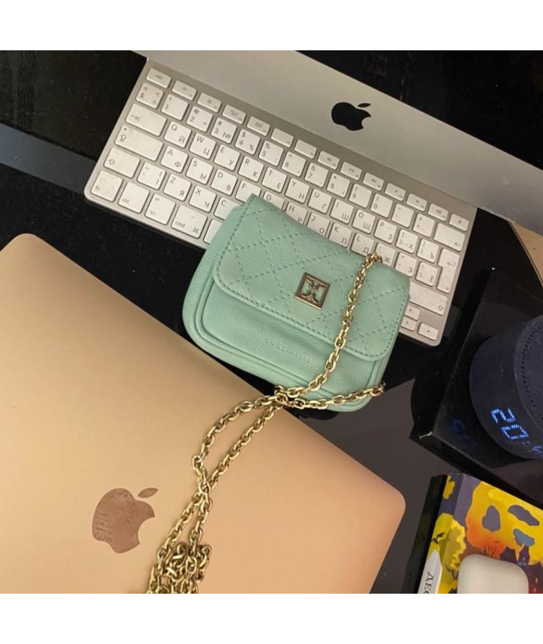 COCCINELLE Бирюзовая кожаная сумка через плечо, фото 3