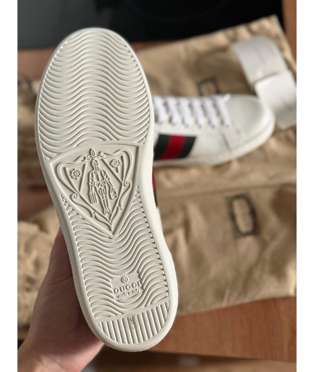 GUCCI Белые кожаные низкие кроссовки / кеды, фото 3