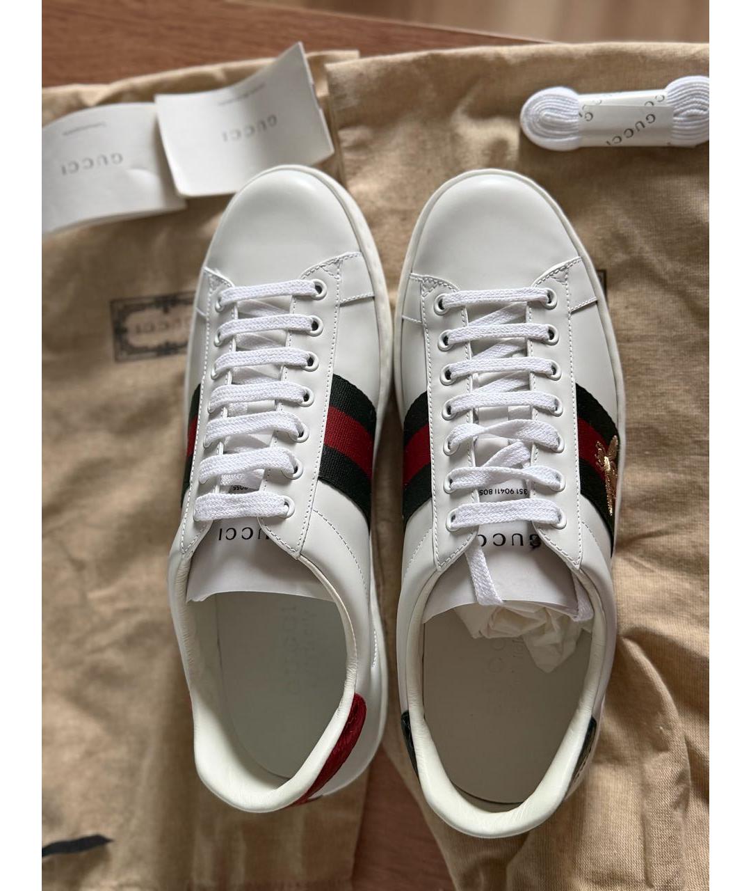 GUCCI Белые кожаные низкие кроссовки / кеды, фото 4