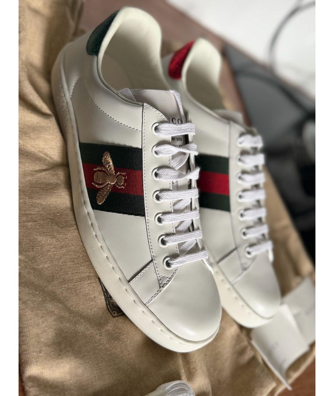 GUCCI Белые кожаные низкие кроссовки / кеды, фото 5