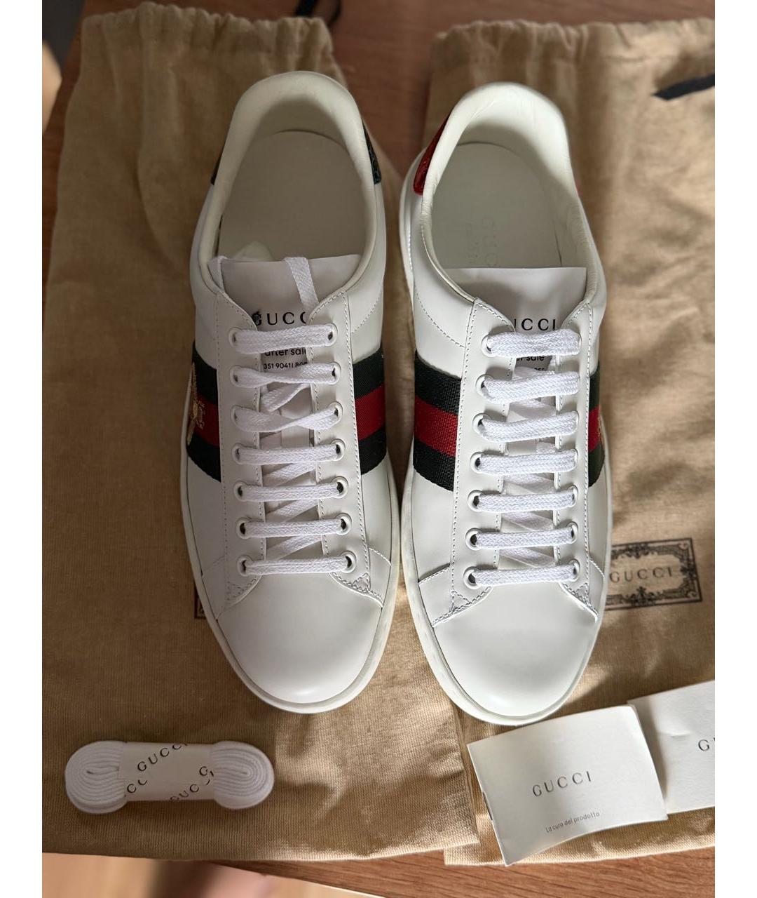 GUCCI Белые кожаные низкие кроссовки / кеды, фото 2