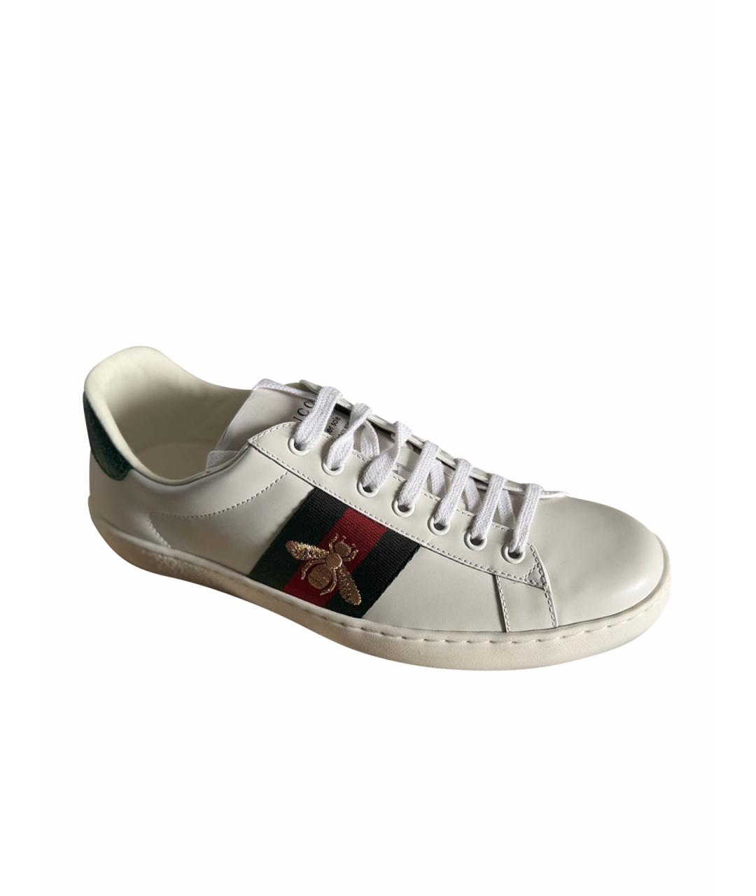 GUCCI Белые кожаные низкие кроссовки / кеды, фото 1