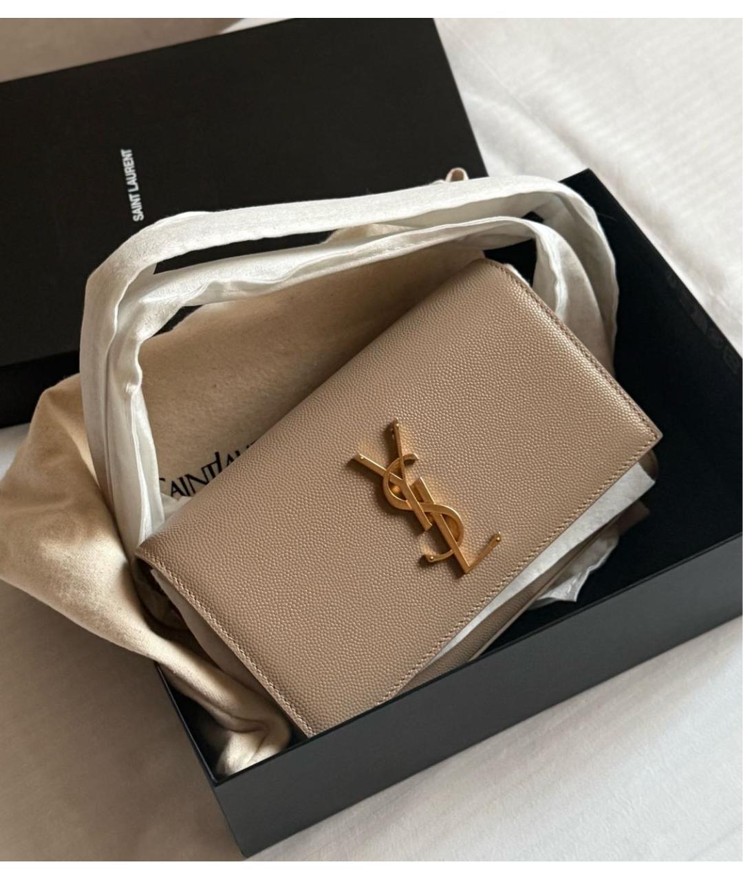 SAINT LAURENT Бежевая кожаная поясная сумка, фото 2