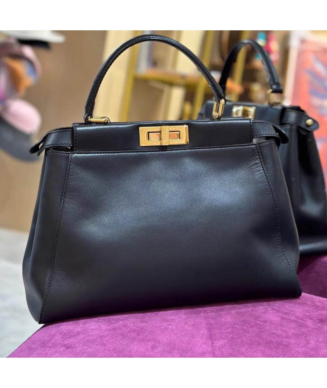 FENDI Черная кожаная сумка тоут, фото 3