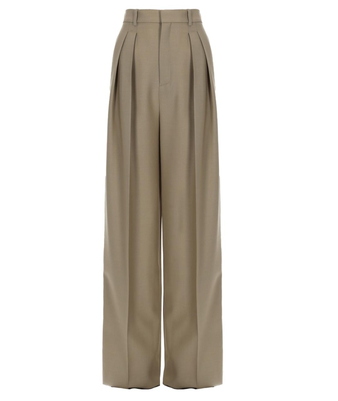 SAINT LAURENT Бежевые шерстяные прямые брюки, фото 1