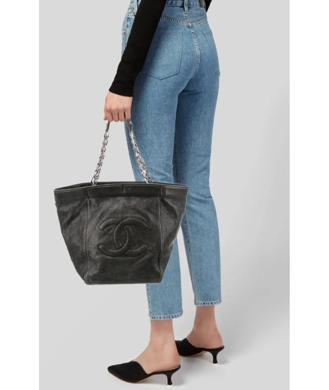 CHANEL Черная кожаная сумка тоут, фото 8