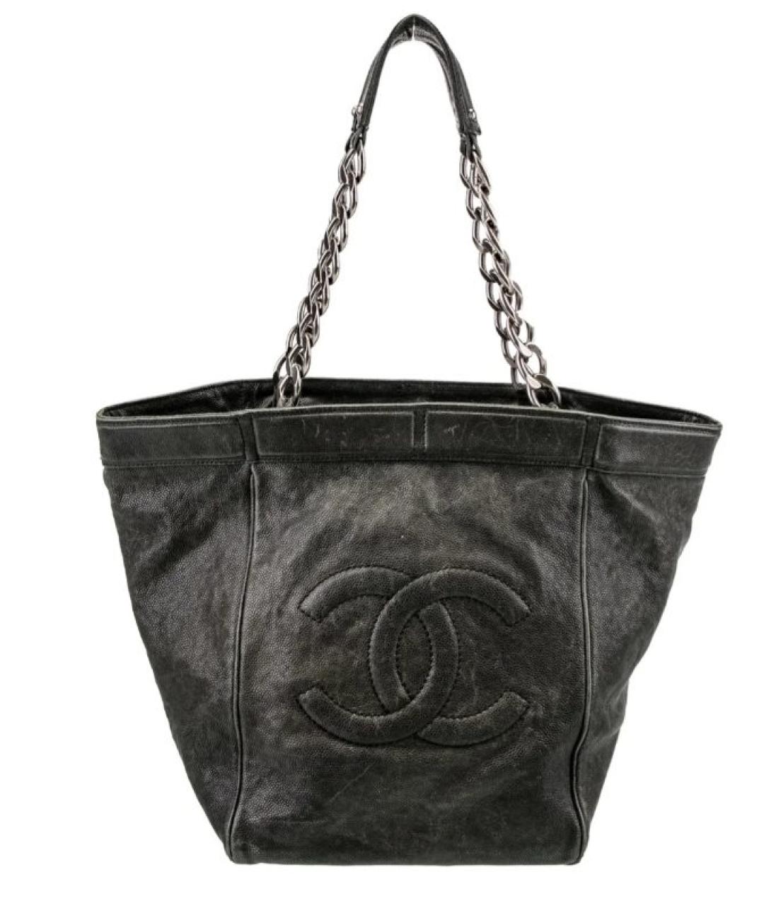 CHANEL Черная кожаная сумка тоут, фото 9