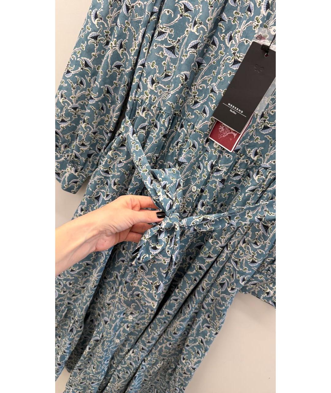 WEEKEND MAX MARA Голубое шелковое повседневное платье, фото 2