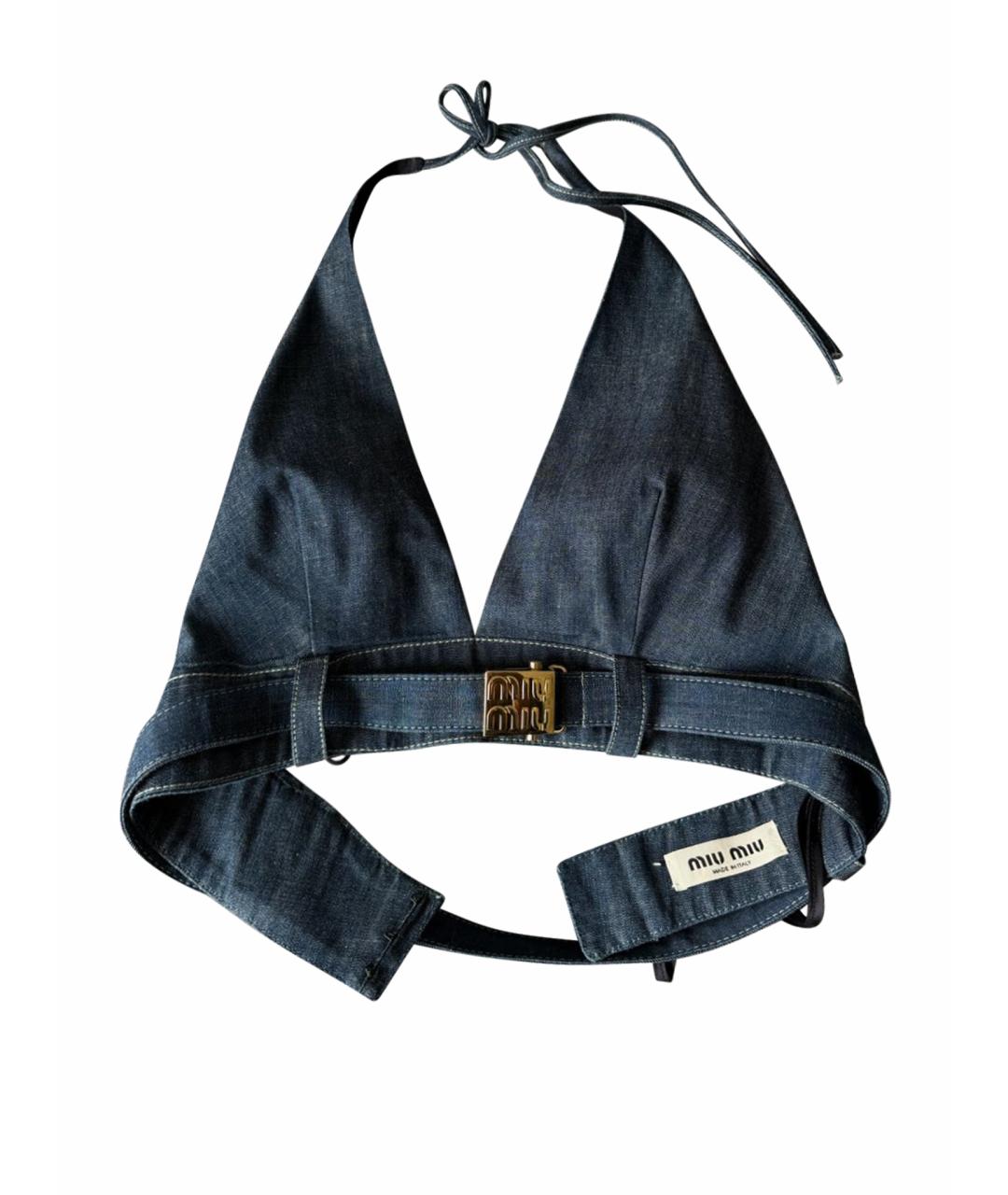 MIU MIU Синяя деним майка, фото 1