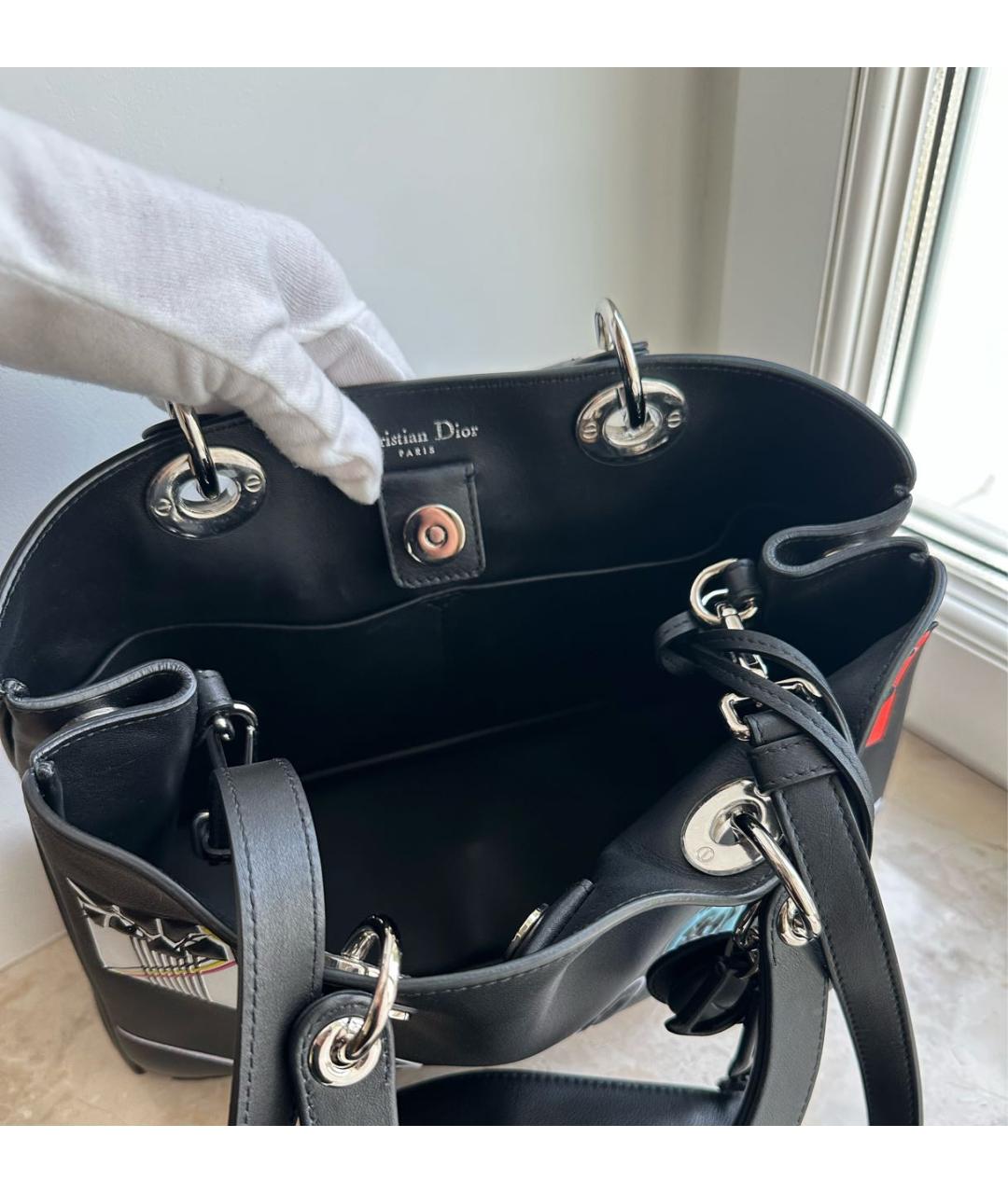 CHRISTIAN DIOR Черная кожаная сумка тоут, фото 4