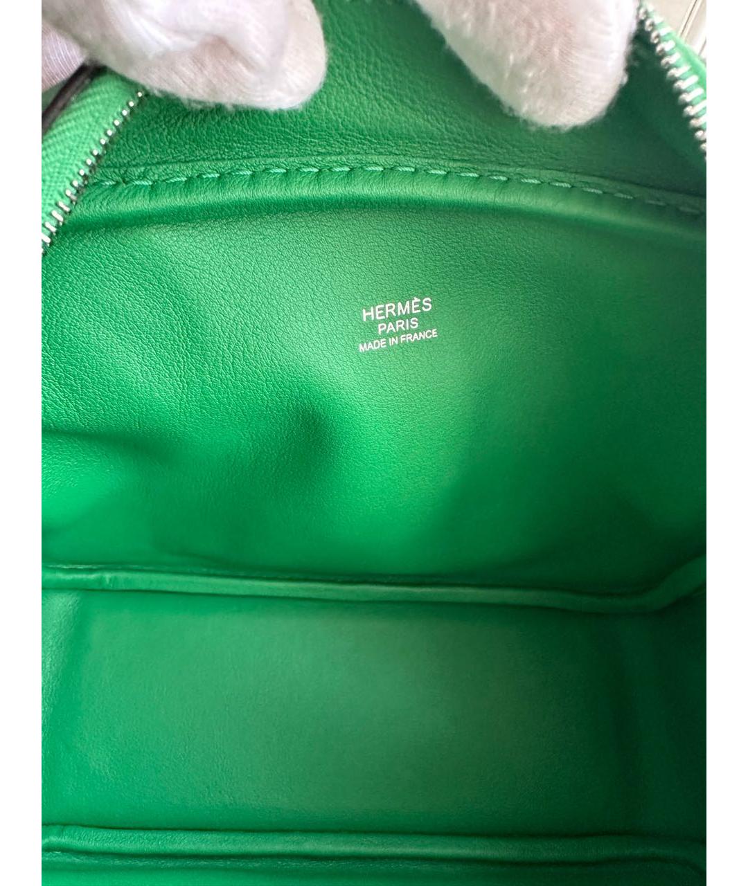 HERMES Зеленая кожаная сумка с короткими ручками, фото 4