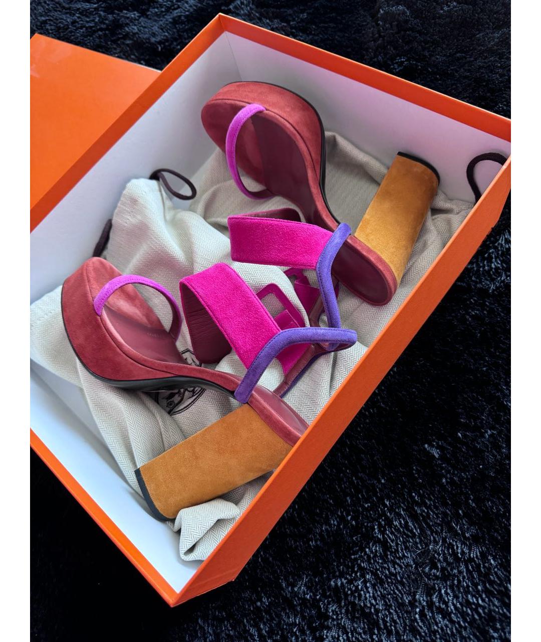 HERMES Мульти замшевые босоножки, фото 5