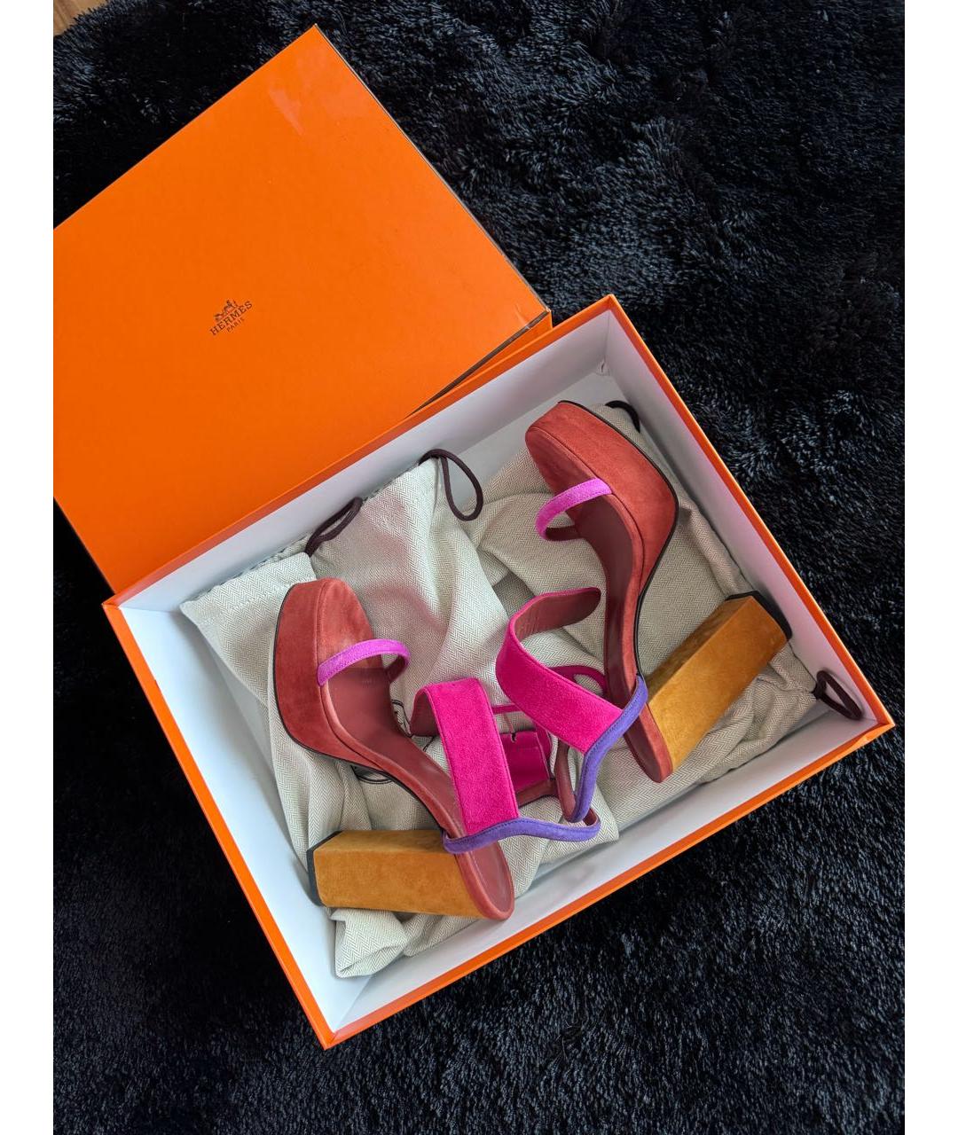 HERMES Мульти замшевые босоножки, фото 4