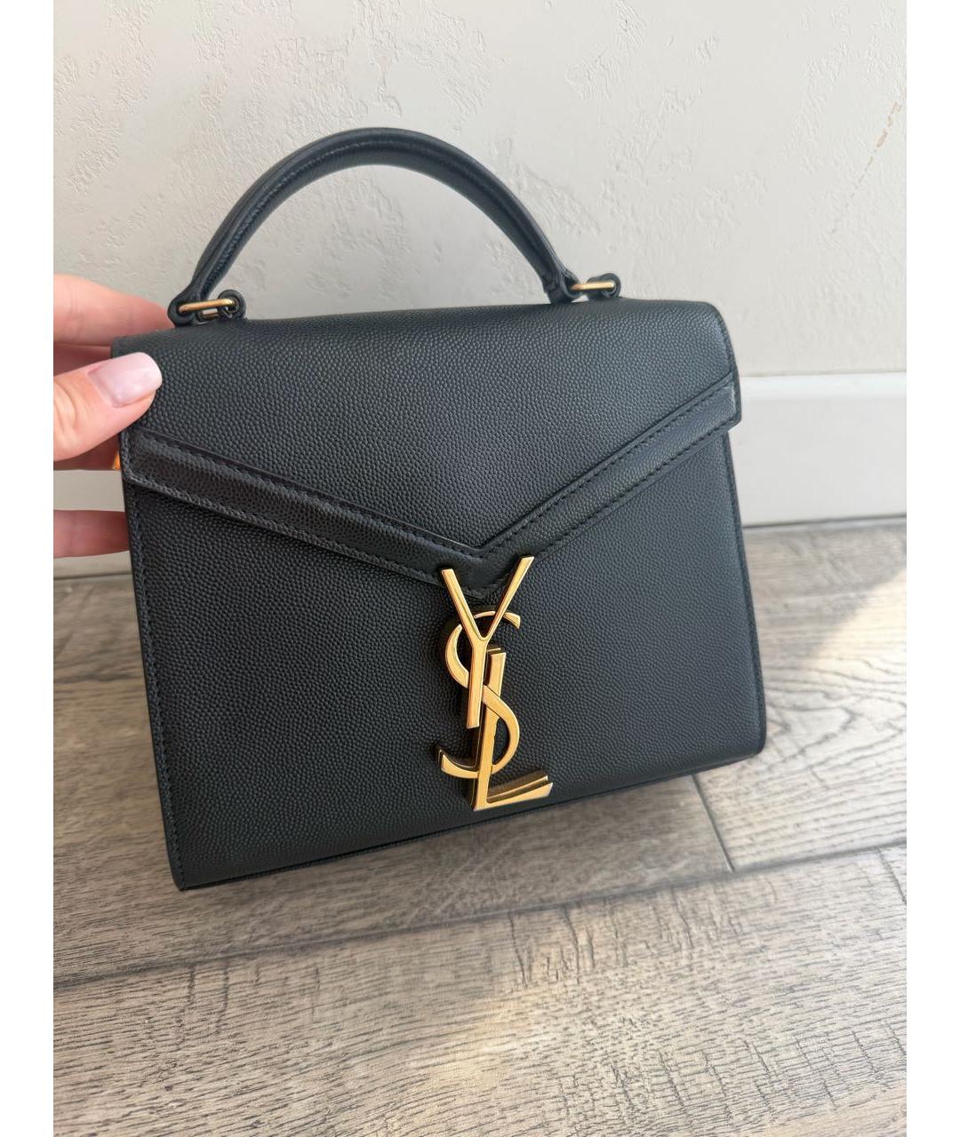 SAINT LAURENT Черная кожаная сумка с короткими ручками, фото 2