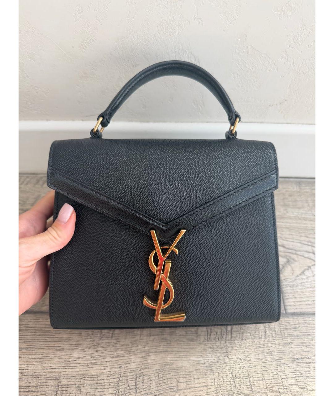 SAINT LAURENT Черная кожаная сумка с короткими ручками, фото 5