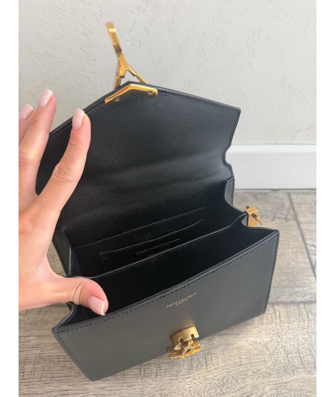 SAINT LAURENT Черная кожаная сумка с короткими ручками, фото 4