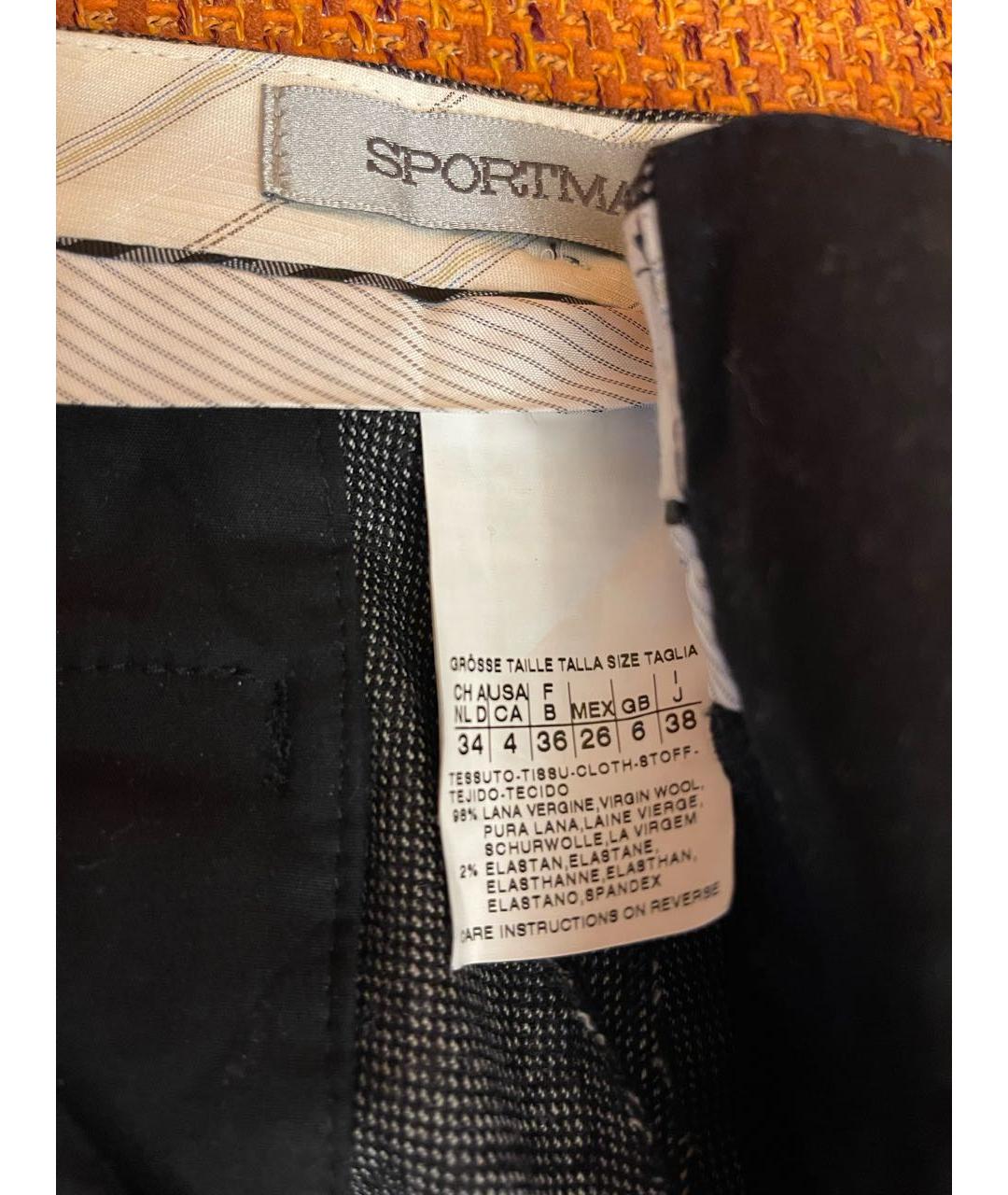 SPORTMAX Серые шерстяные прямые брюки, фото 3